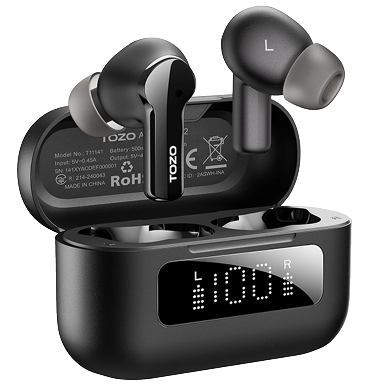 Person wearing TOZO AeroSound2 earbuds during workout – Secure fit, sweatproof, ideal for gym and running