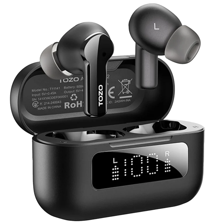Person wearing TOZO AeroSound2 earbuds during workout – Secure fit, sweatproof, ideal for gym and running