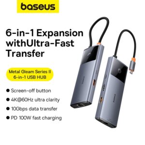 Baseus Metal Gleam 6-in-1 Hub | HDMI 4K@60Hz & USB 3.2