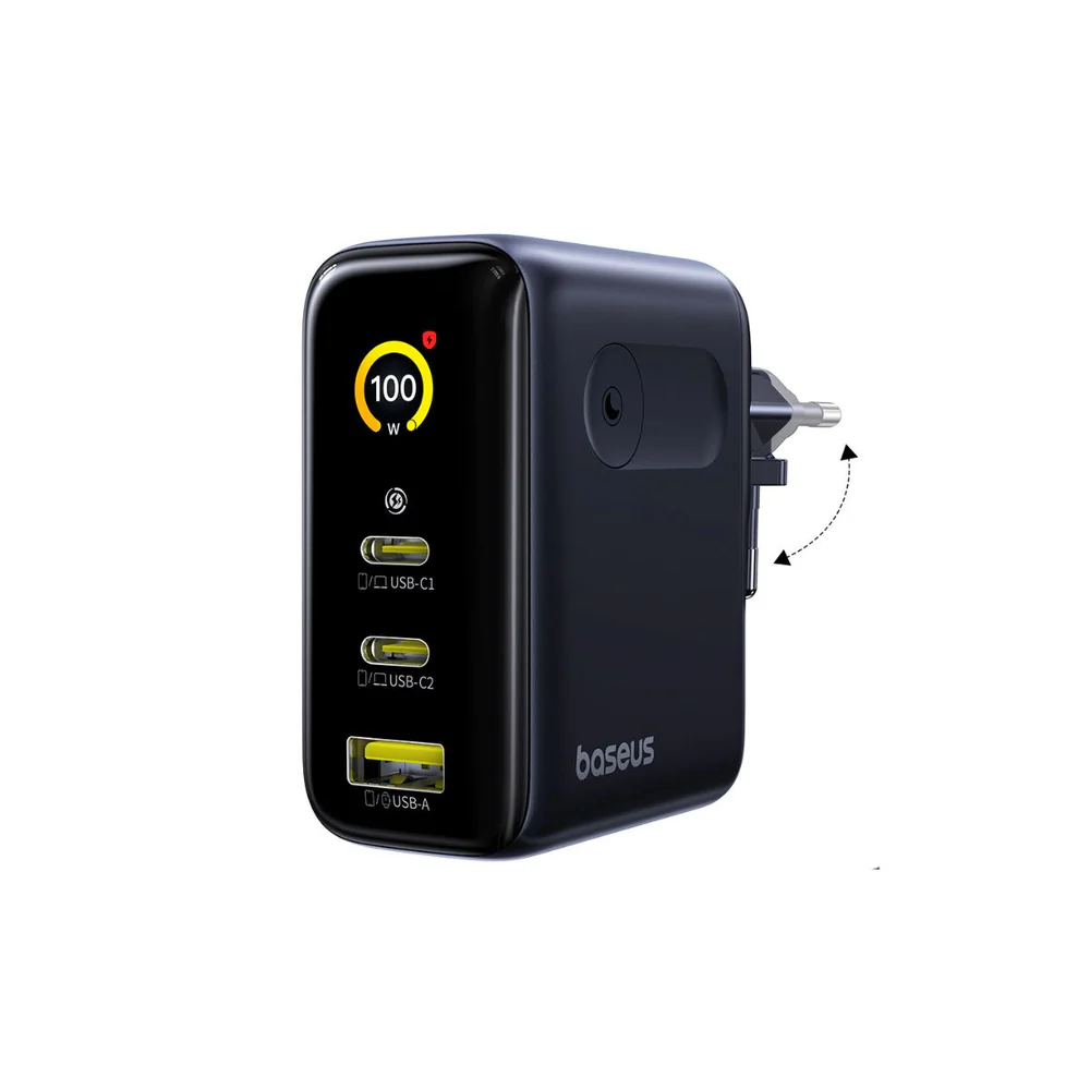 Baseus PicoGo AE21 100W GaN fast charger with 2 USB-C ports, Baseus AE21 charging MacBook Pro and iPhone, Baseus compact 100W charger, Baseus 3-port GaN charger