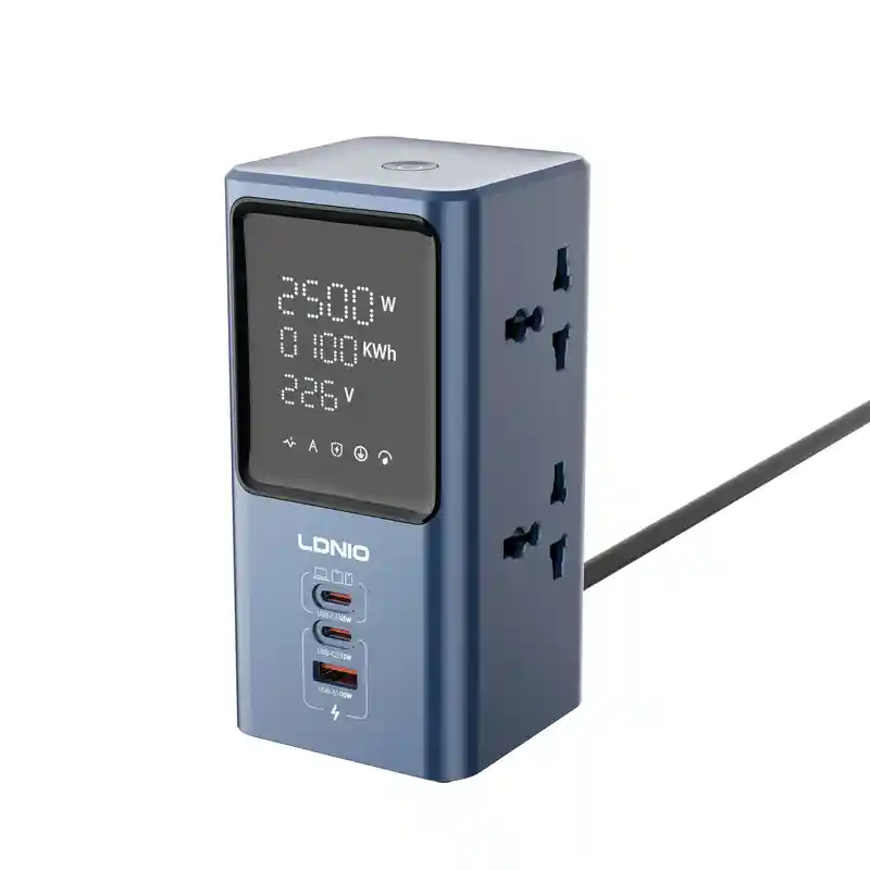 LDNIO-SC2-45W-PD-charger-2500W-1 LDNIO SC2 45W power strip with LED indicator, LDNIO SC2 charging MacBook and iPhone, LDNIO universal socket power strip with LED, LDNIO compact GaN power strip