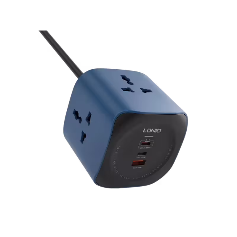 LDNIO SC3319 65W power cube with 6 AC outlets, LDNIO SC3319 charging MacBook and iPhone, LDNIO compact cube power strip, LDNIO surge protector power cube