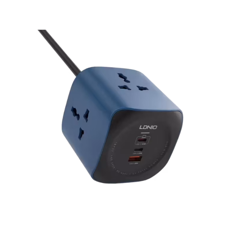 LDNIO SC3319 65W power cube with 6 AC outlets, LDNIO SC3319 charging MacBook and iPhone, LDNIO compact cube power strip, LDNIO surge protector power cube