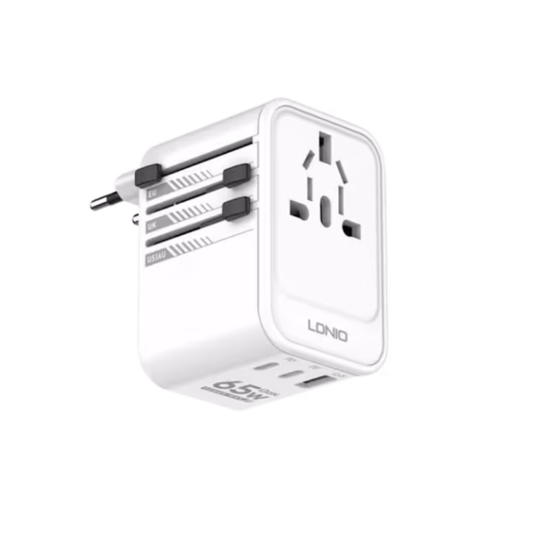 LDNIO Z6 65W GaN travel adapter with USB ports, LDNIO Z6 interchangeable plugs for global travel, LDNIO Z6 charging MacBook Pro, LDNIO Z6 compact travel charger