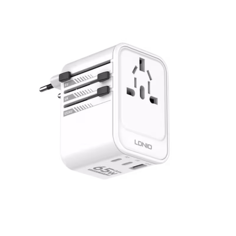 LDNIO Z6 65W GaN travel adapter with USB ports, LDNIO Z6 interchangeable plugs for global travel, LDNIO Z6 charging MacBook Pro, LDNIO Z6 compact travel charger