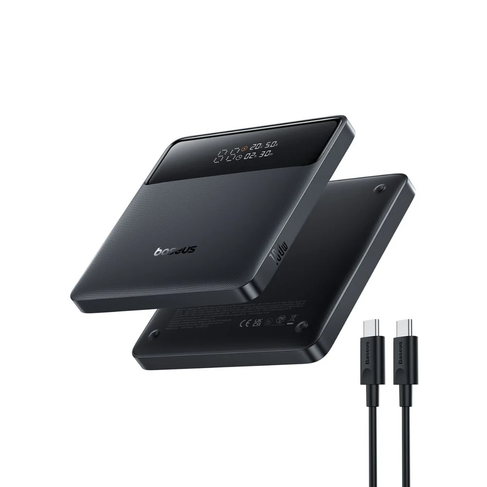 Baseus Blade H1 Lite 20000mAh 100W power bank, Baseus ultra-slim power bank with digital display, Baseus 4-port charger for laptop and phone, Baseus Blade H1 black matte finish