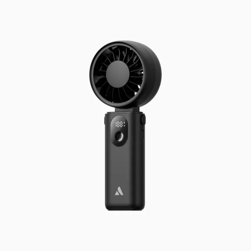 Aecooly Halo 04 3-in-1 portable handheld fan, Aecooly Halo 04 with lanyard for neck hanging, Aecooly dual air channels fan, Aecooly Halo 04 on desk and handheld use