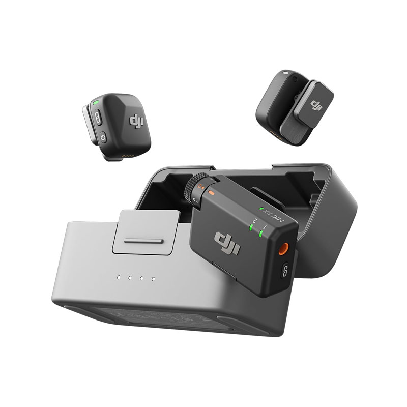 DJI Mic Mini wireless microphone system with charging case, DJI Mic Mini ultra-light transmitter, DJI Mic Mini magnetic attachment, DJI Mic Mini professional audio kit