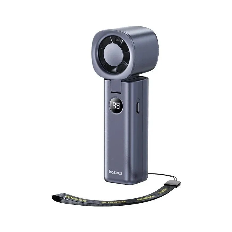 Baseus GoTrip DT1 high-speed foldable handheld fan, Baseus DT1 19,000 RPM fan, Baseus GoTrip DT1 in handheld and desktop mode, Baseus DT1 with LED battery display
