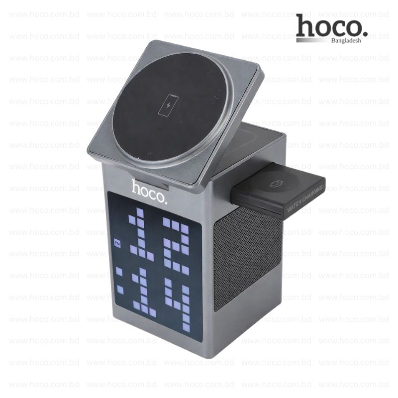 Hoco DWQ04 3-in-1 Wireless Charging Station – Bluetooth Speaker, Alarm Clock & 15W Fast Wireless Charge