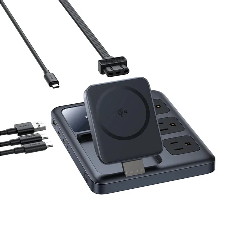 Baseus Nomos Qi2 8-in-1 Slim Charging Station 67W with 15W Wireless Charging & US 3-Pin Plug